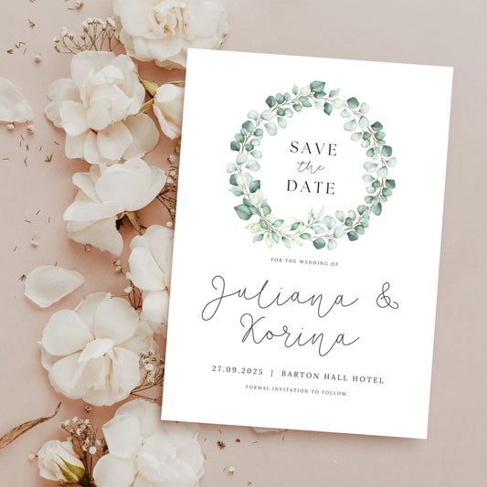 Printable Save The Date - Eucalyptus Wreath